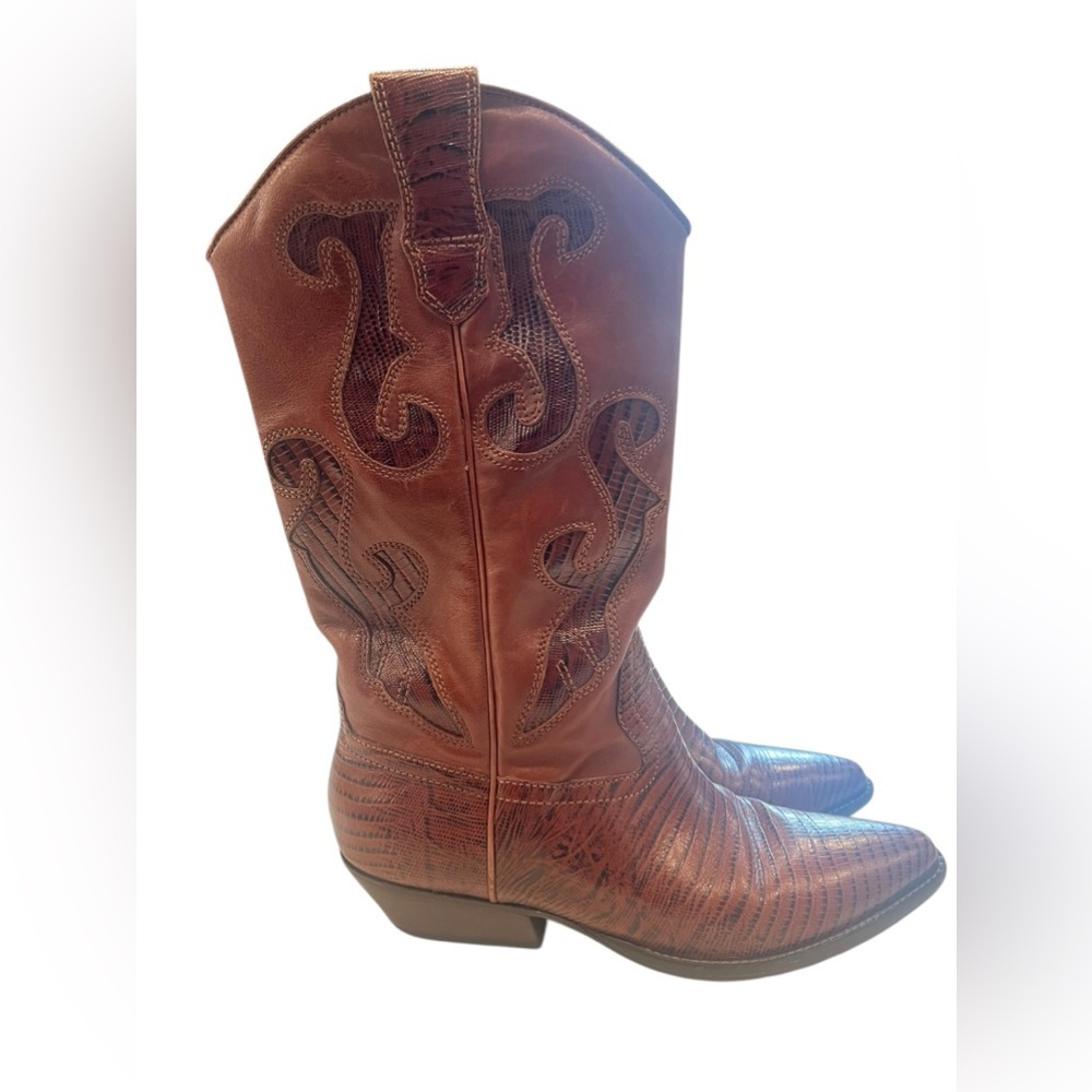 Nine‎ West Brown Leather Lizard Print Western Cowboy Boots Women Size 6M